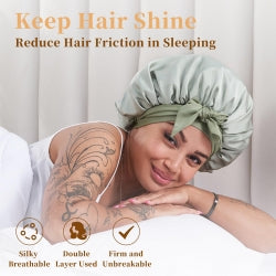 Black Silk Bonnet For Sleeping Women, Satin Hair Bonnet For Sleeping For Wavy Curly Natural Hair Women Men