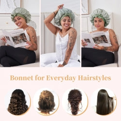 Black Silk Bonnet For Sleeping Women, Satin Hair Bonnet For Sleeping For Wavy Curly Natural Hair Women Men