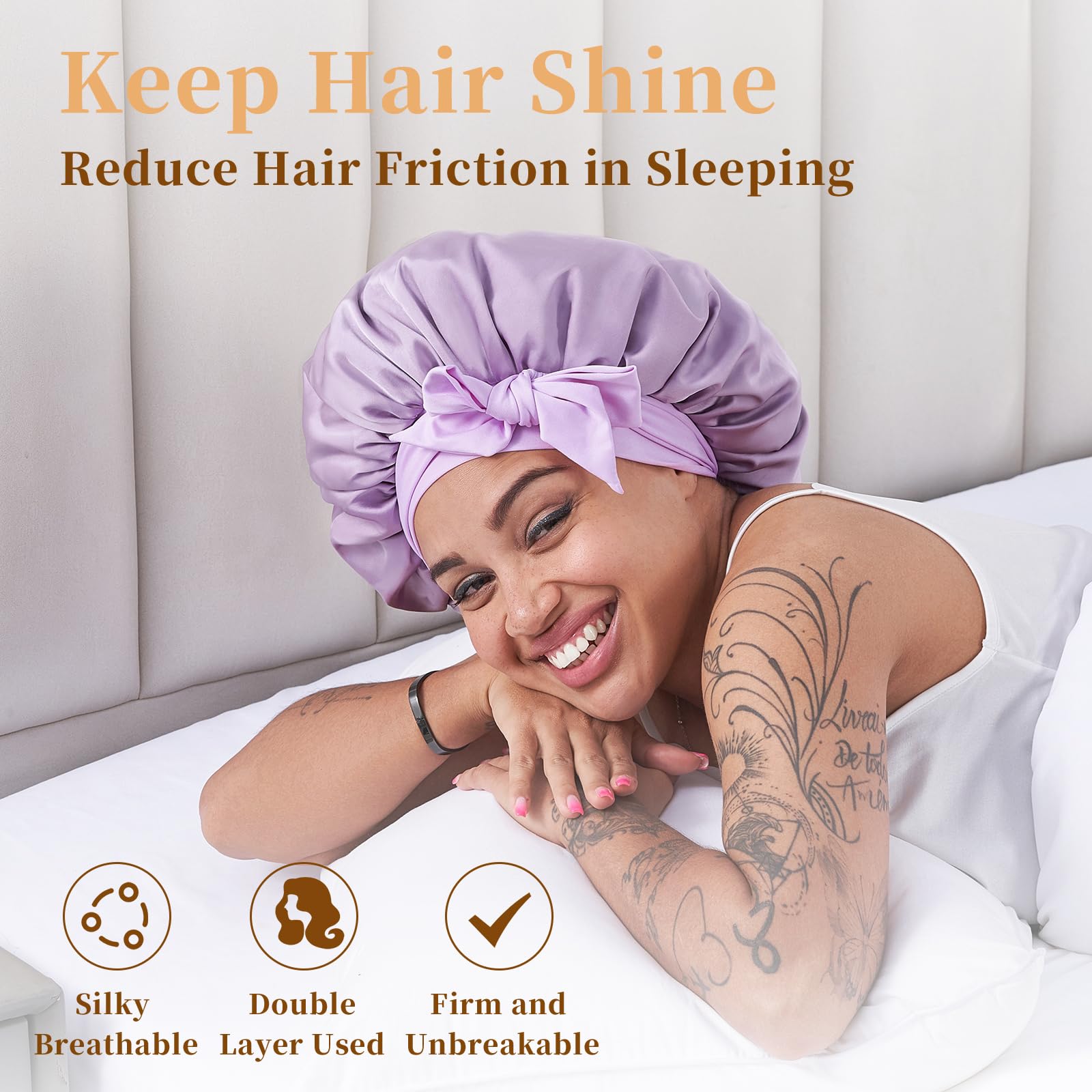 Silk Bonnet For Sleeping Women, Satin Hair Bonnet For Sleeping For Wavy Curly Natural Hair Women Men