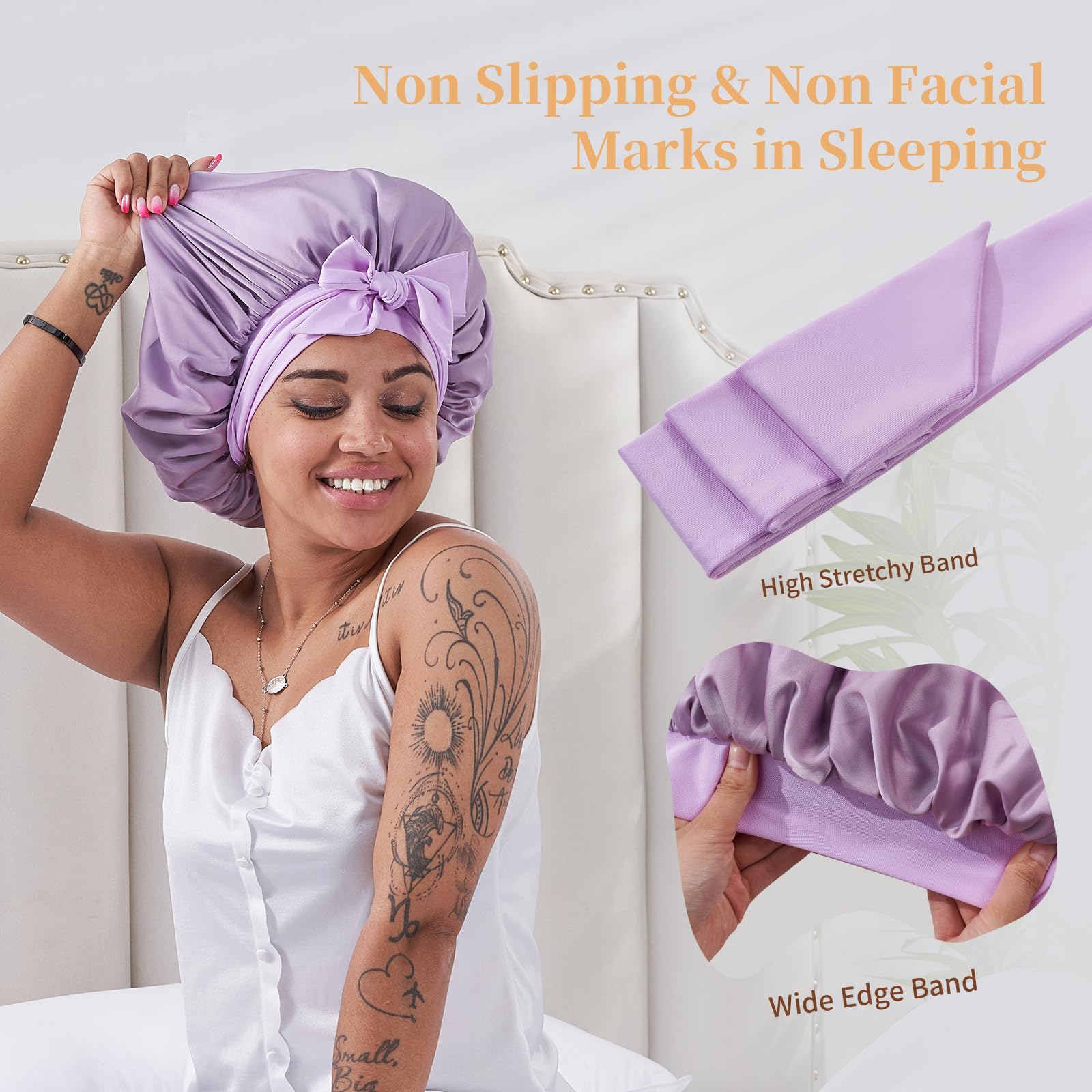 Silk Bonnet For Sleeping Women, Satin Hair Bonnet For Sleeping For Wavy Curly Natural Hair Women Men
