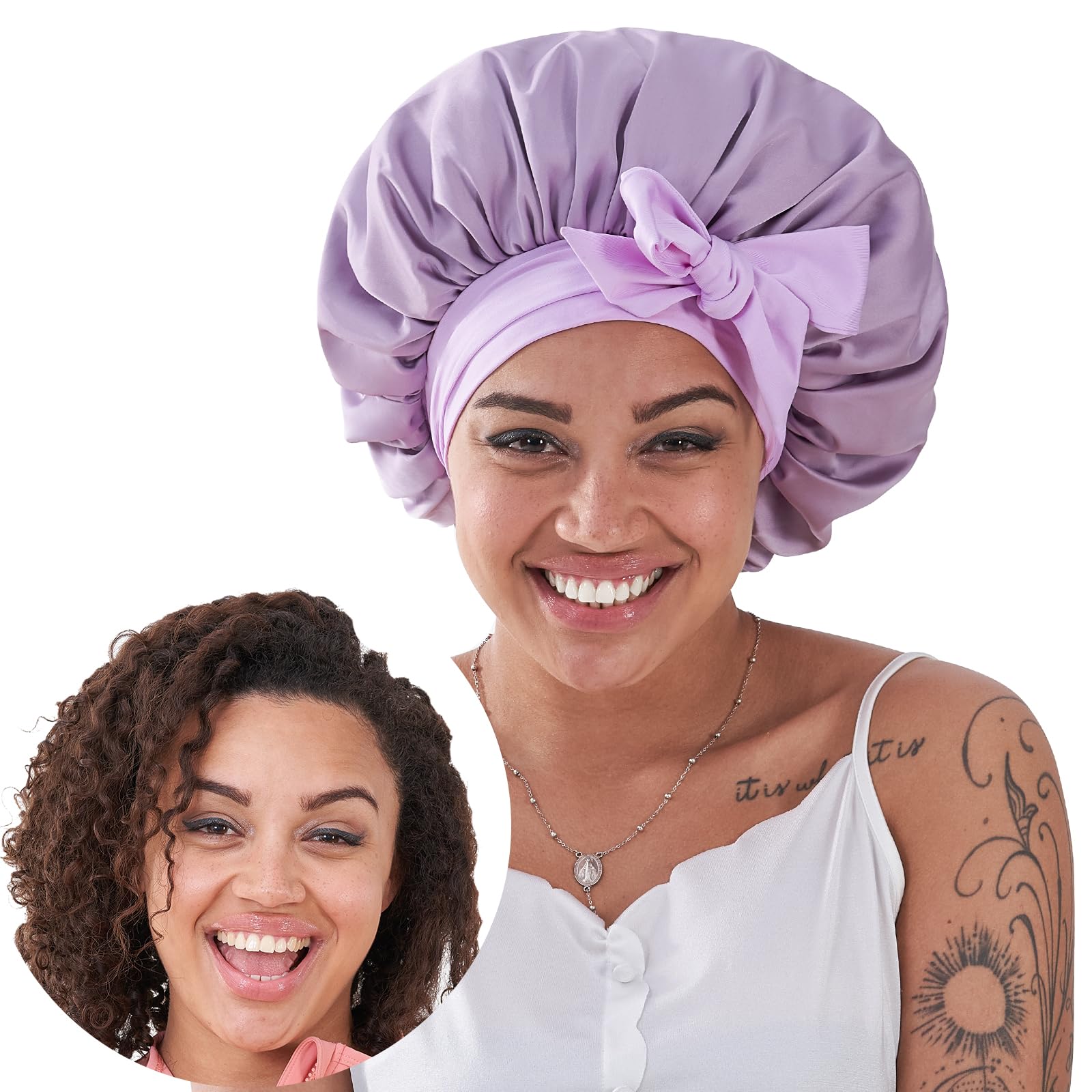 Black Silk Bonnet For Sleeping Women, Satin Hair Bonnet For Sleeping For Wavy Curly Natural Hair Women Men