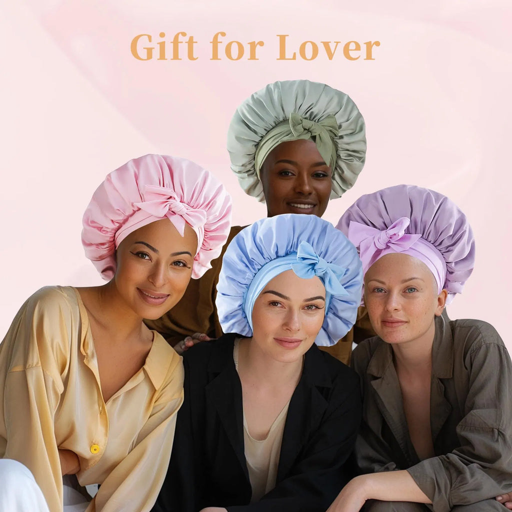 Silk Bonnet For Sleeping Women, Satin Hair Bonnet For Sleeping For Wavy Curly Natural Hair Women Men - Red