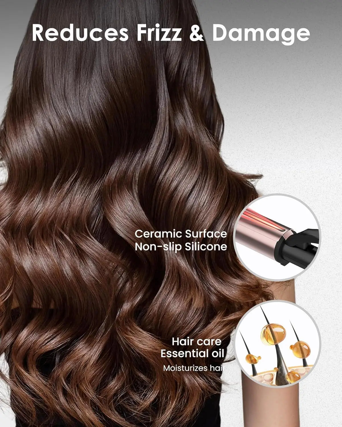 urling Wand for Long Hair - Ceramic Tourmaline Barrel with 40000000 Negative Ions,Temperature Control for All Hair Types,