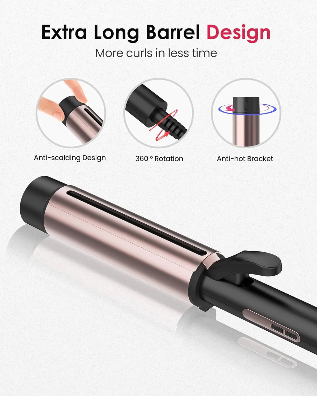 urling Wand for Long Hair - Ceramic Tourmaline Barrel with 40000000 Negative Ions,Temperature Control for All Hair Types,