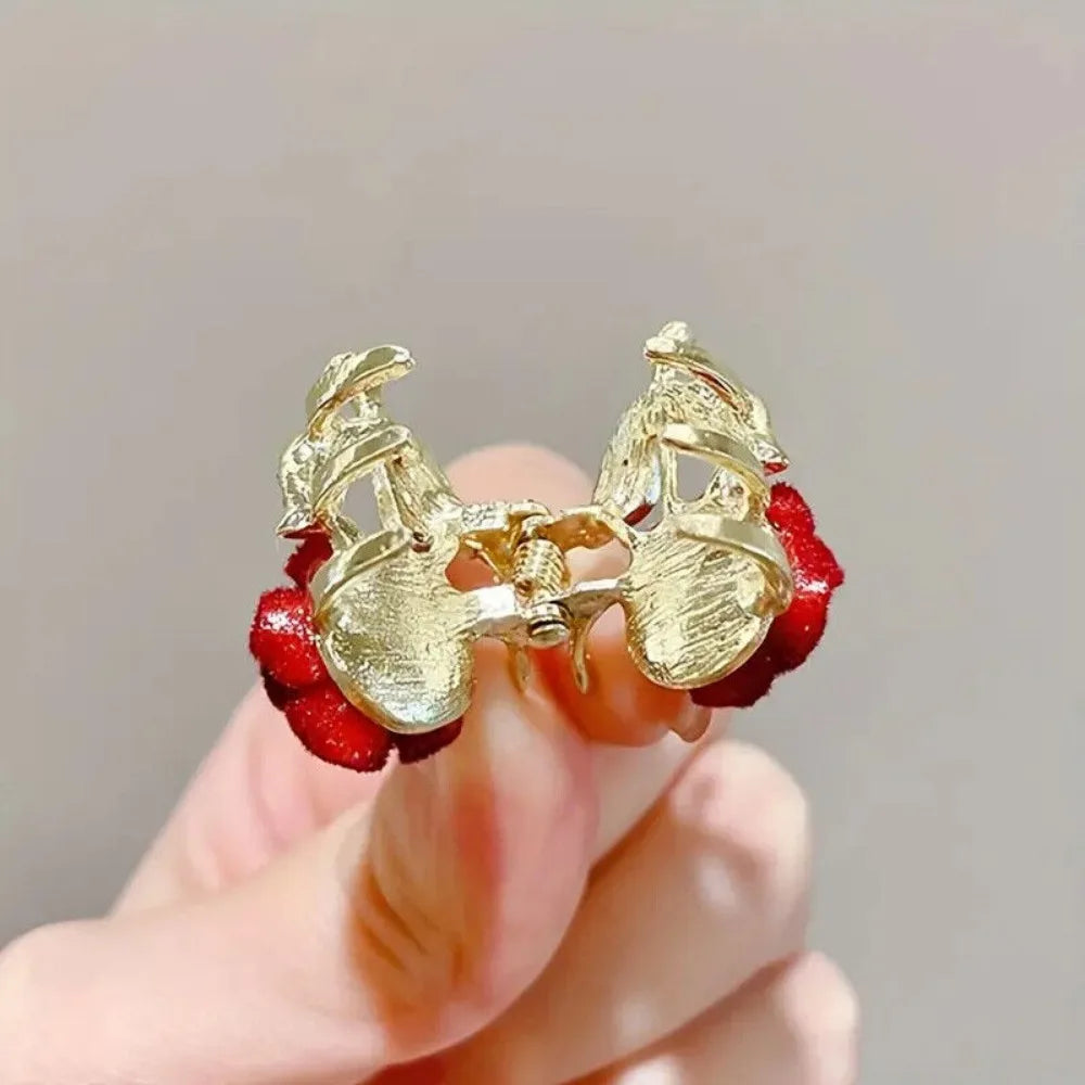 Mini Rhinestone Hair Claws Clip Velvet Rose Hair Clip Hair Clamp Clip Rose Hair Barrettes, Wine Red
