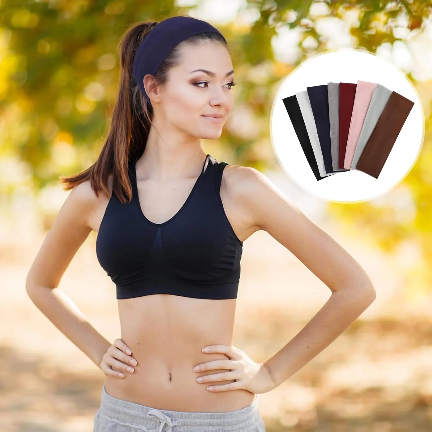 8 Pack Sport Headbands for Women, Elastic Soft Fabric Non-Slip Hair Bands Hair Warp