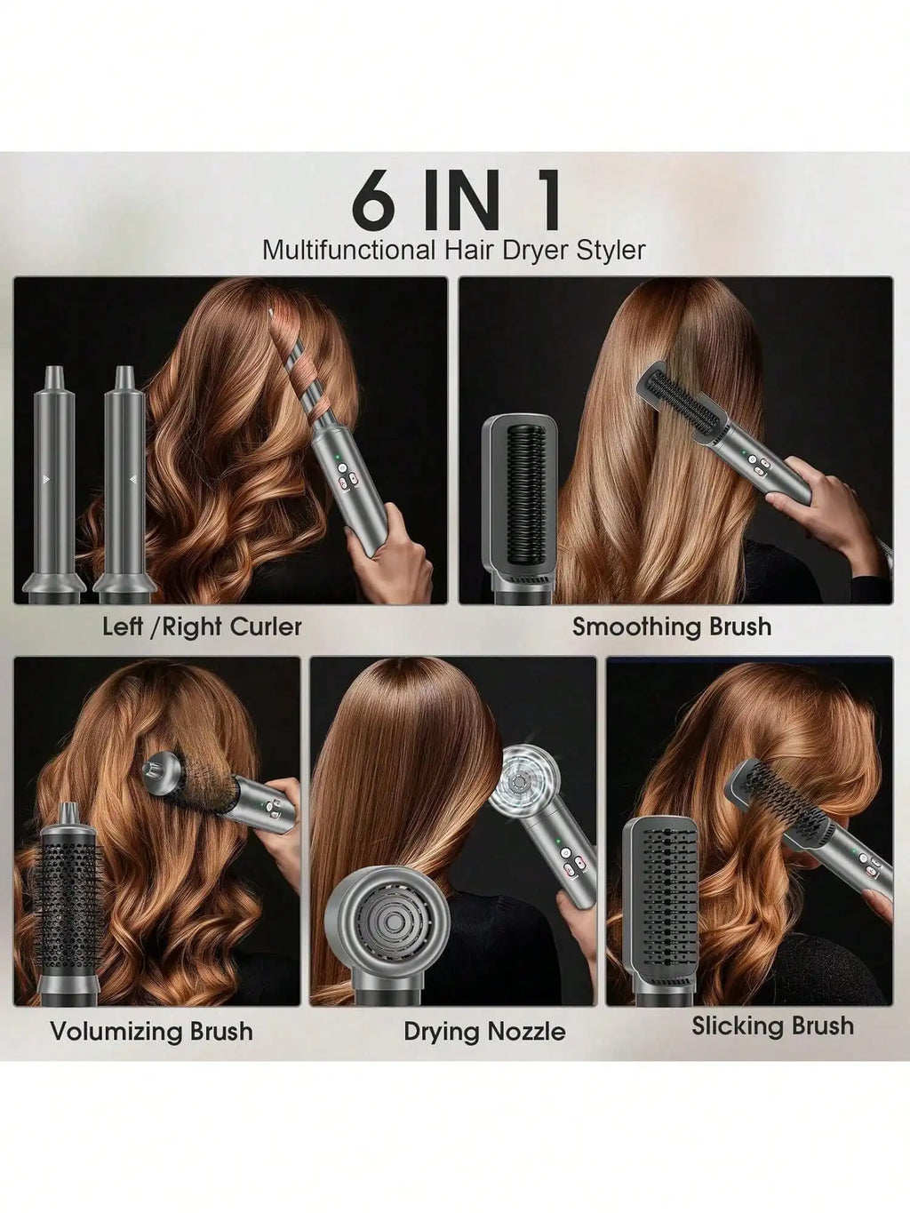 6 In 1 Air Styling & Drying System, Powerful High Speed Hair Dryer Brush & Multi-Styler With Auto Wrap Curlers,Hair Straightener