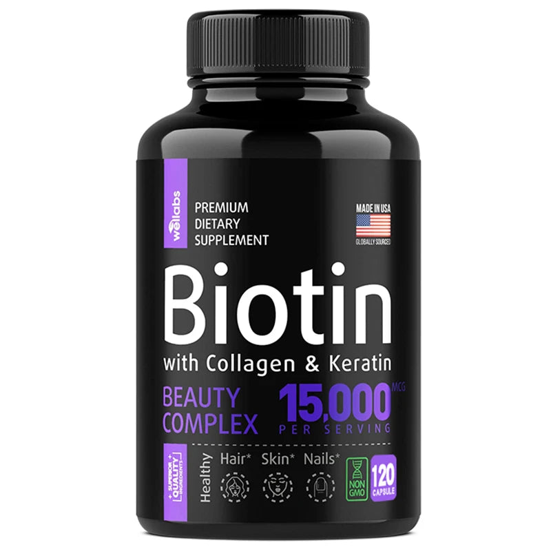 Biotin Collagen Keratin Supplement 15,000 Mcg - Hair Skin Nail Whitening Support, Suitable for Women and Men
