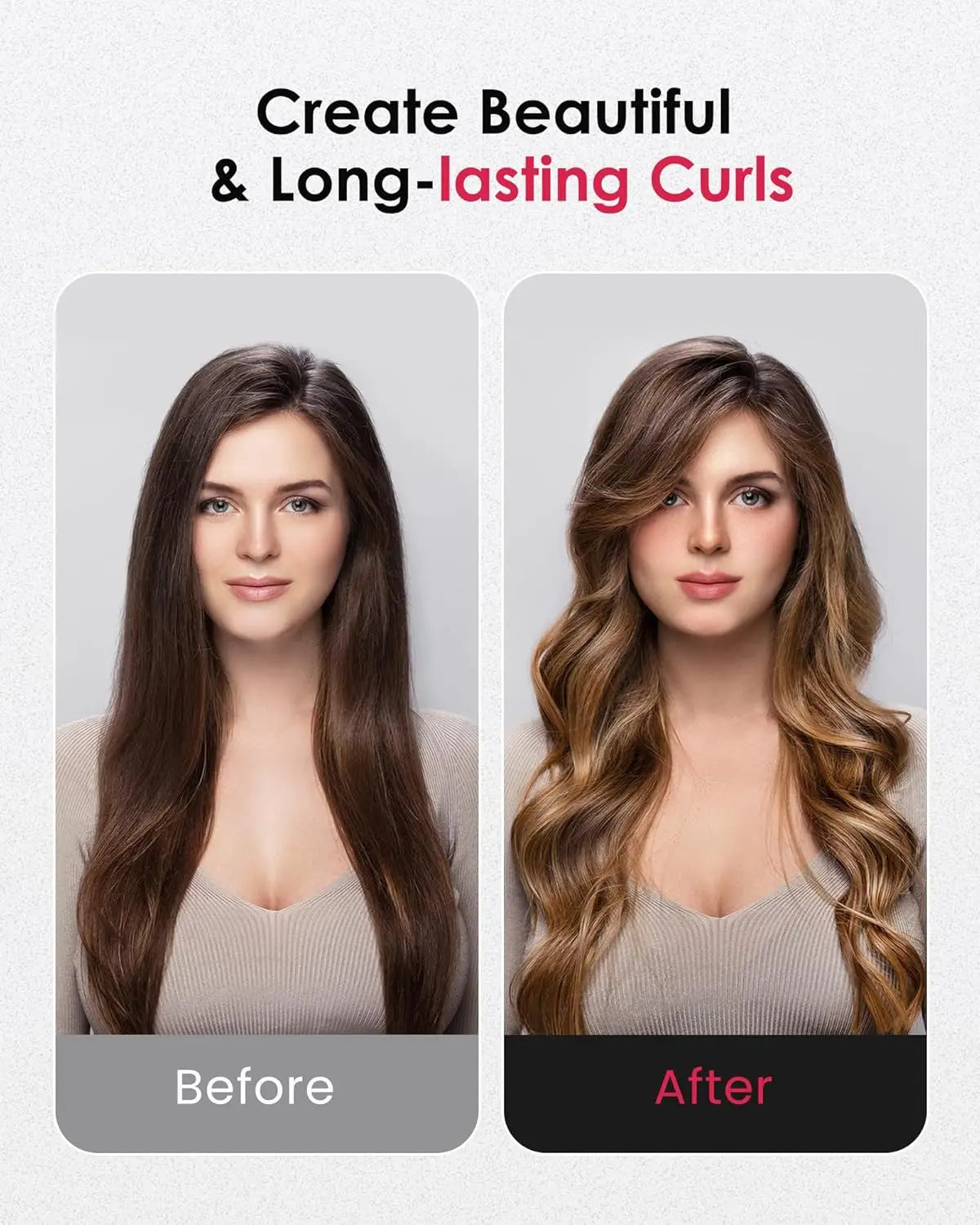 urling Wand for Long Hair - Ceramic Tourmaline Barrel with 40000000 Negative Ions,Temperature Control for All Hair Types,