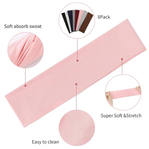 8 Pack Sport Headbands for Women, Elastic Soft Fabric Non-Slip Hair Bands Hair Warp