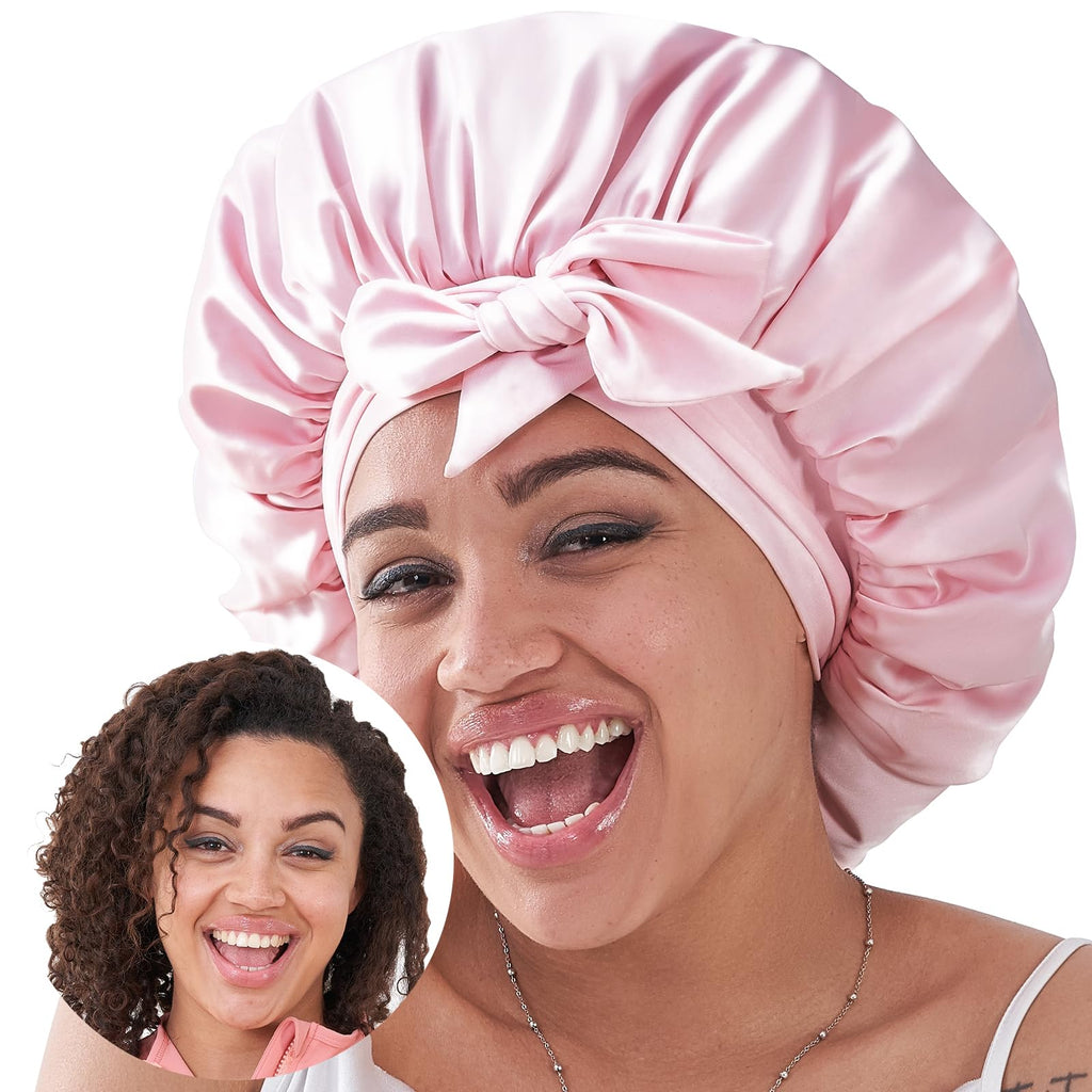 Black Silk Bonnet For Sleeping Women, Satin Hair Bonnet For Sleeping For Wavy Curly Natural Hair Women Men