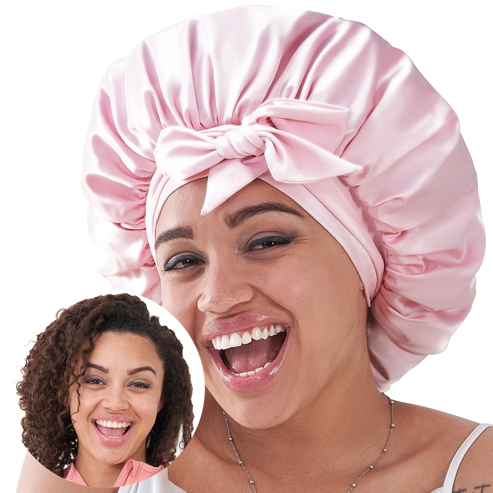 Black Silk Bonnet For Sleeping Women, Satin Hair Bonnet For Sleeping For Wavy Curly Natural Hair Women Men