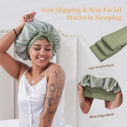 Black Silk Bonnet For Sleeping Women, Satin Hair Bonnet For Sleeping For Wavy Curly Natural Hair Women Men