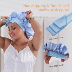 Black Silk Bonnet For Sleeping Women, Satin Hair Bonnet For Sleeping For Wavy Curly Natural Hair Women Men